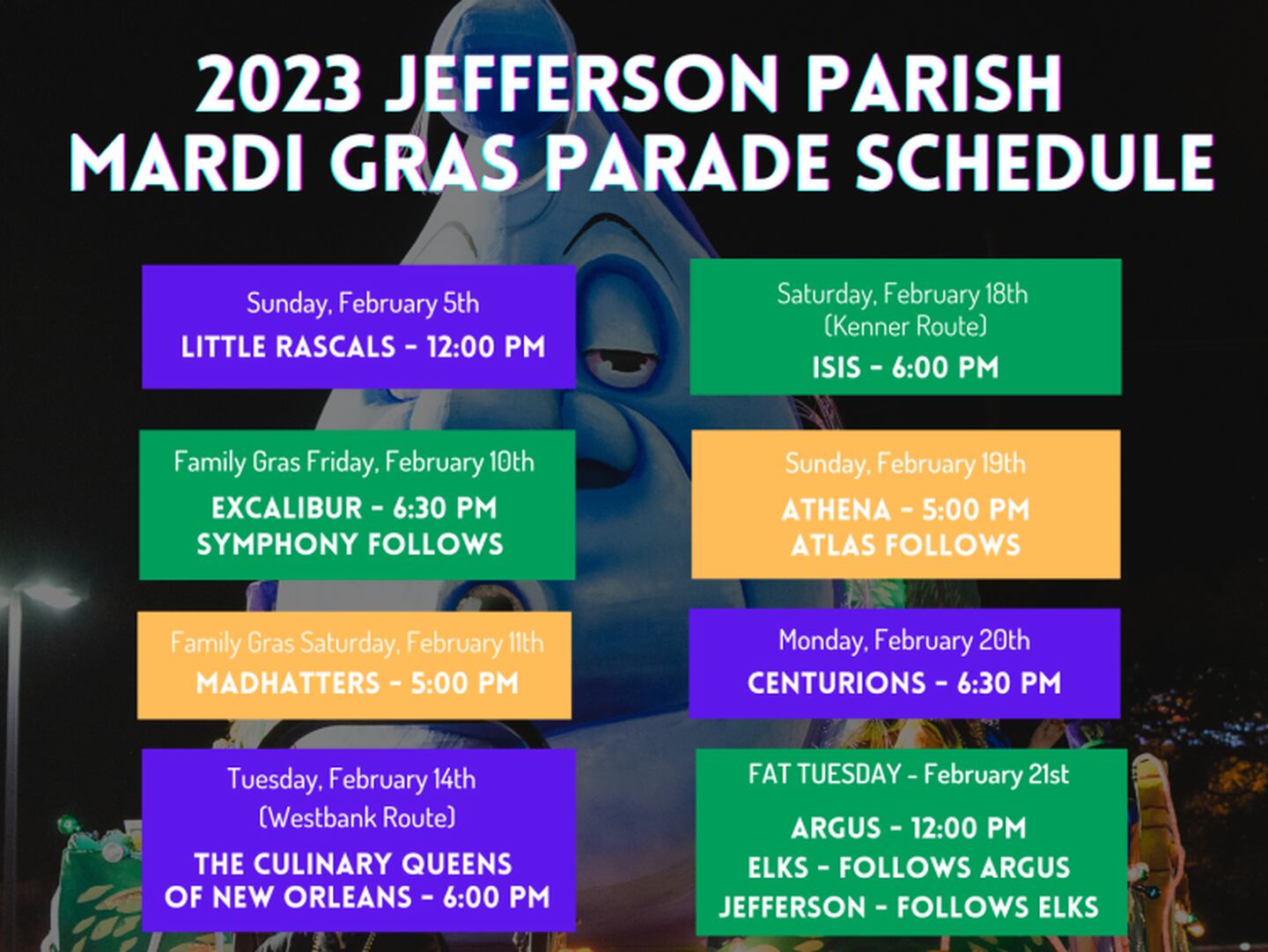 Carnival 2023 Jefferson Parish releases parade schedule, routes NOLA